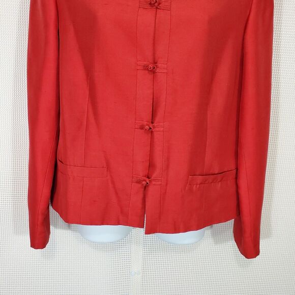 Jennifer West Blazer Jacket 6 Red Silk Asian Knot Closure Mandarin Collar Lined - Picture 4 of 11